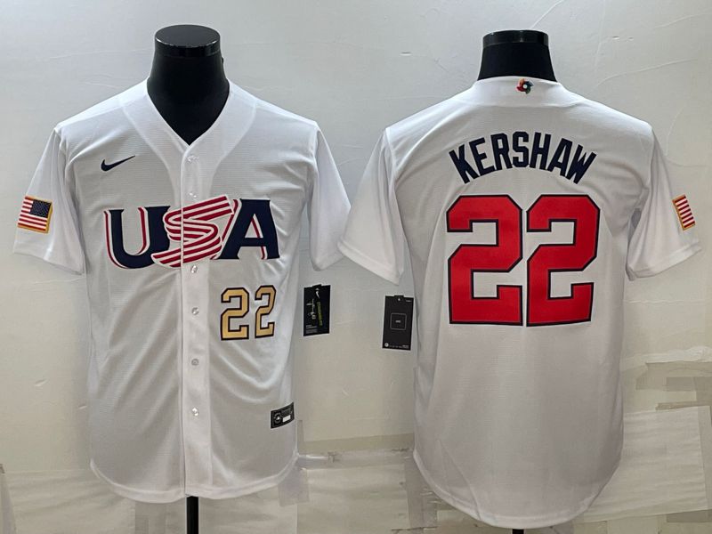 Men 2023 World Cub USA 22 Kershaw White Nike MLB Jersey14
